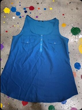 le chateau Bright Blue two tone Sleeveless Button Pocket Tank